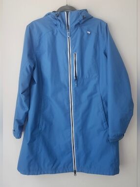 Helly Hansen Women's Long Light Blue Belfast Rain Coat Jacket Size Large